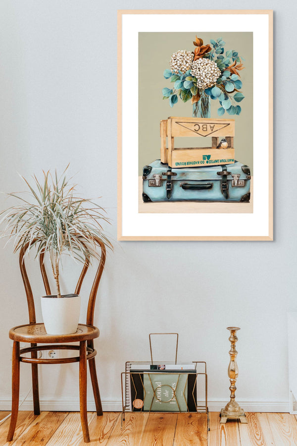 Treasured Crate Series - Piwakawaka and hydrangeas