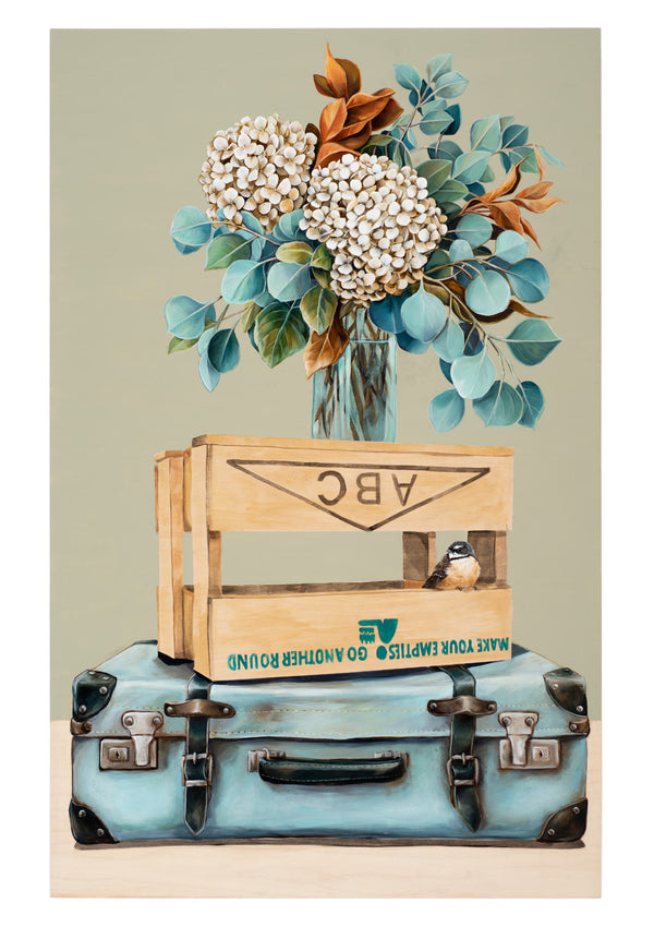 Treasured Crate Series - Piwakawaka and hydrangeas
