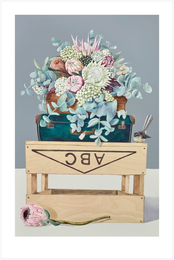 Treasured crate series - Piwakawaka /protea