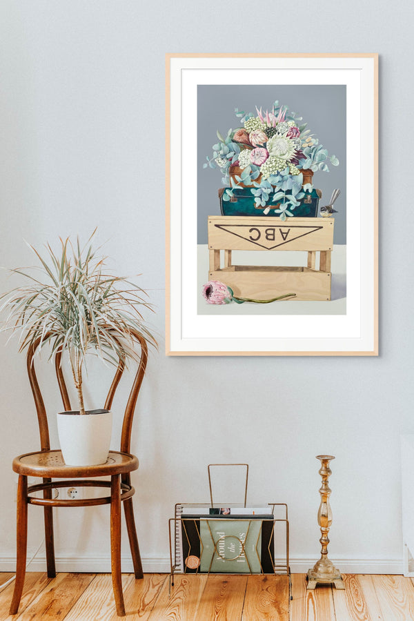 Treasured crate series - Piwakawaka /protea